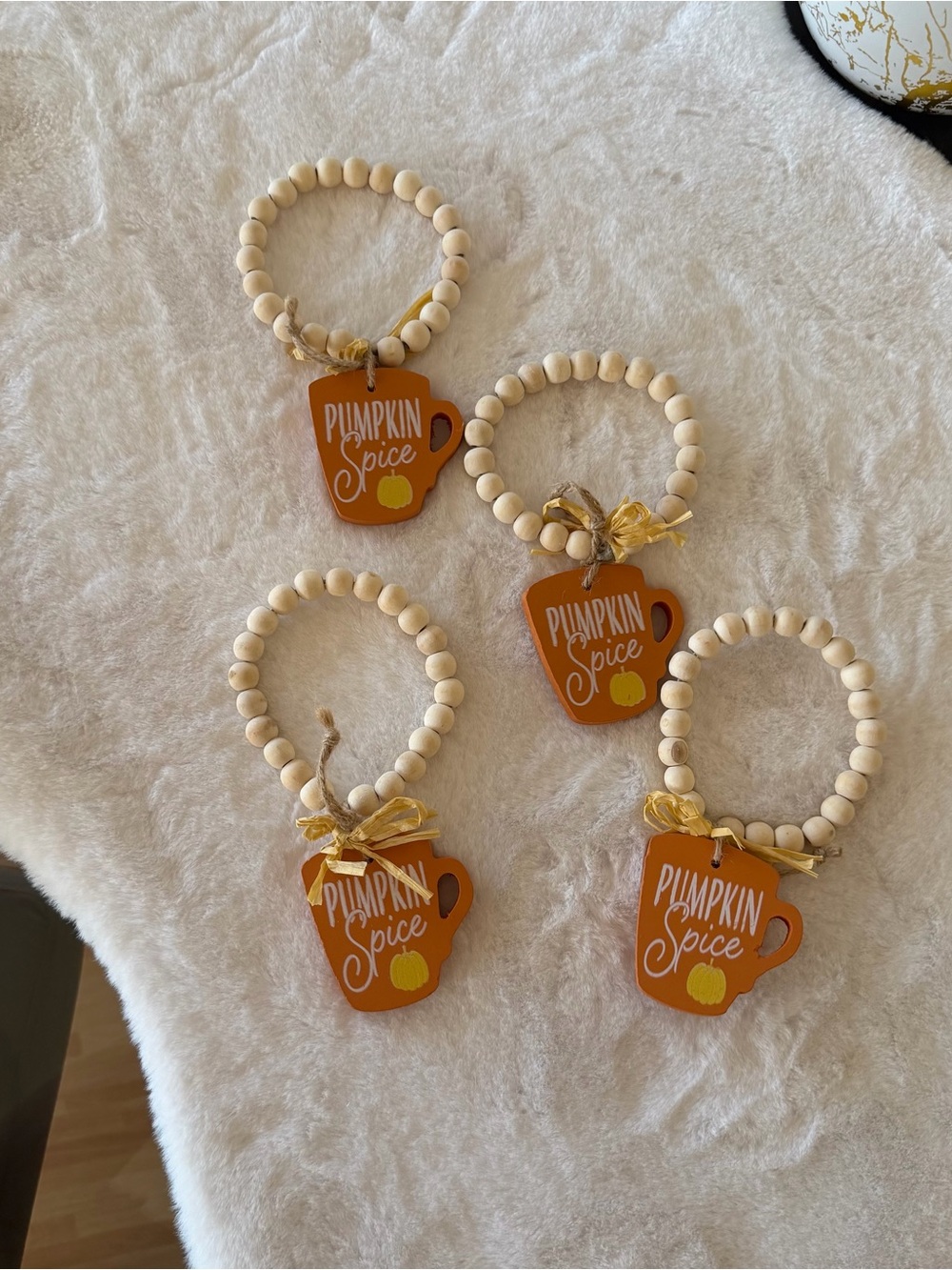 Set of 4 Pumpkin Spice Wood Bead Napkin Rings Fall Autumn Decor Napkin Holder